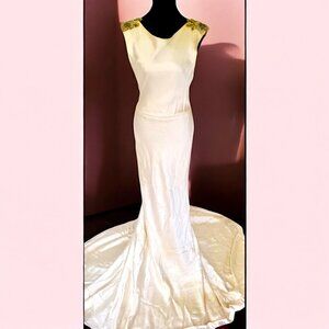 Helen English Couture Silk Satin Boho Bias Cut Sheath Wedding Dress W/Cowel Back